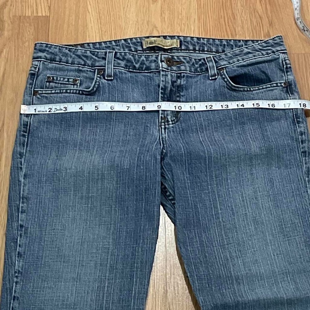LEI Jeans Women Bootcut 11 (34x28) Raw Hem Medium Blue Back Flap Pockets Western - Picture 4 of 8